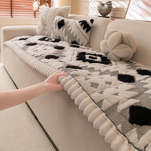 Boho Couch Covers for Pets Washable Sofa Covers for Dogs Cats Sofa SlipCover for 3-4 Cushion Couches Pet-Friendly Anti-Slip Sofa Covers for Living Room (27.6" x 83", Black) in Kuwait