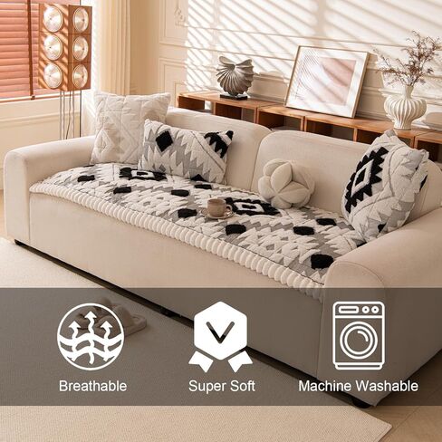 Boho Couch Covers for Pets Washable Sofa Covers for Dogs Cats Sofa SlipCover for 3-4 Cushion Couches Pet-Friendly Anti-Slip Sofa Covers for Living Room (27.6" x 83", Black) in Kuwait