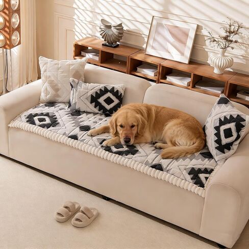 Boho Couch Covers for Pets Washable Sofa Covers for Dogs Cats Sofa SlipCover for 3-4 Cushion Couches Pet-Friendly Anti-Slip Sofa Covers for Living Room (27.6" x 83", Black) in Kuwait