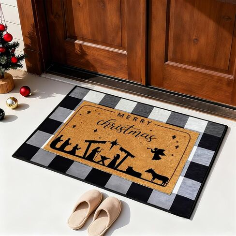 2 Pcs Bless This Home and All Who Enter Doormat, Christian Welcome Non Slip Coir Mats, Black and White Check Rug, Layering Doormats for Indoor Outdoor Home Porch Entry Decor 24" x 32" in Kuwait