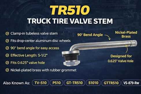TR510 Valve Stem for Aluminum Truck Wheels 90 Degree 5 1/2 inch Bent Truck and Bus Tire Nickel Plated Valve Stems for Drop Center Aluminum Disc Wheels with 0.625 (5/8 inch) inch Valve Holes - 10 Pack in Saudi Arabia