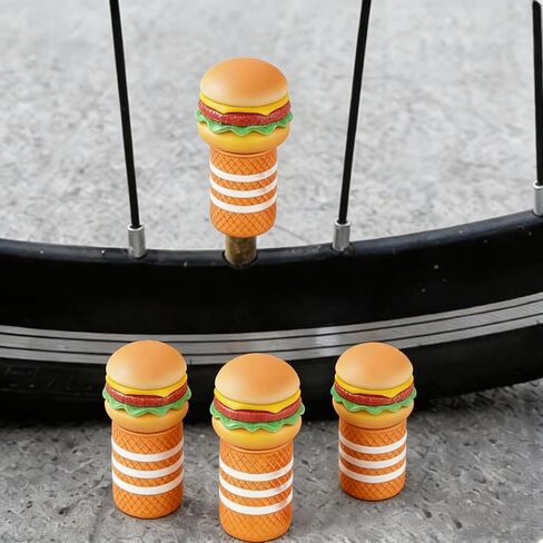 4PCS Hamburger Bike Tire Valve Stem Caps,Cute 3D Food Bike Accessories Decor, Universal Air Caps Fit for Most Car Motorcycles Trucks Bicycles. Perfect Burger Gifts for Men Women in Kuwait