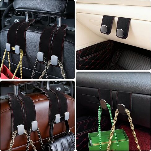 DF DUALFERV Purse Hook for Car, 5 Pack Black Metal Multifunctional Purse Holder for Car, Space-Saving Secure-Hold Premium Suede Hooks for Headrest, Ideal for Bag and Seat Organization in Saudi Arabia