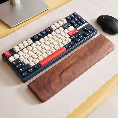 وسادة مسند المعصم للوحة المفاتيح من خشب الجوز، مسند مريح لراحة اليد مقاس 14.2 بوصة للوحة المفاتيح TKL و75%، دعم معصم اليد غير القابل للانزلاق لكتابة وألعاب مريحة، تصميم مقاوم للبقع (متوسط) in Kuwait