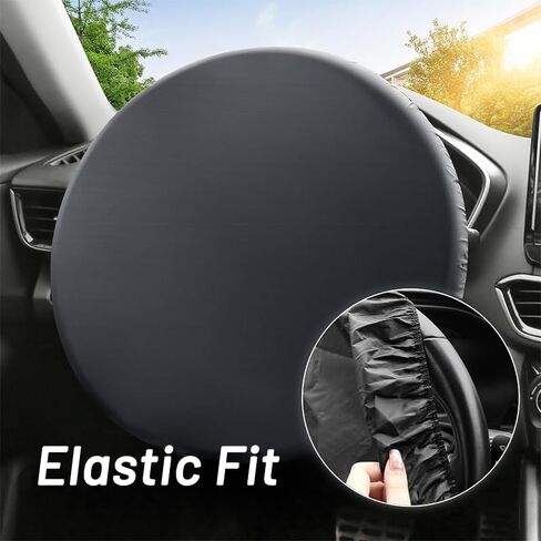 1 Pack Car Steering Wheel Cover Sun Shade - Universal 18 Inch Auto Steering Wheel Sun Block Cover - Anti-Heat Steering Wheel Protector Shield Accessories for Most Car Truck (Black) in Kuwait