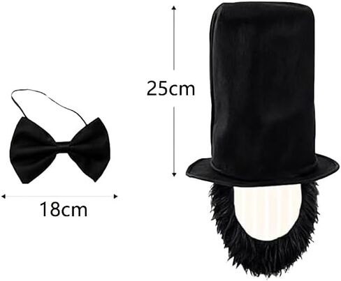 Abraham Lincoln Costume Set Black Top Gentleman Hat with Beard Bow Tie Patriotic President Cosplay Costume Funny Halloween Dress up Party Magician Ringmaster Costumes for Adults in Saudi Arabia