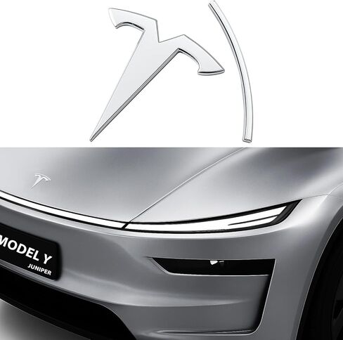 Metal Emblem Replacement for Tesla Model Y Juniper 2026+, Logo Badge Anti-Fade, All-Weather, Easy Install, Multiple Colors for Tesla Y Juniper Accessories 2026 (Front-Model Y Juniper 2025+, Silver) in Kuwait