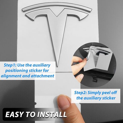 Metal Emblem Replacement for Tesla Model Y Juniper 2026+, Logo Badge Anti-Fade, All-Weather, Easy Install, Multiple Colors for Tesla Y Juniper Accessories 2026 (Front-Model Y Juniper 2025+, Silver) in Kuwait