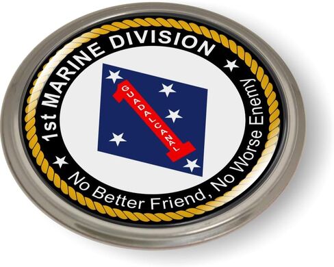 BestLicensePlateFrames - 1st Marine Division, I Marine Expeditionary Force (1st MARDIV) USMC 3D Domed CAR Emblem Badge Sticker Chrome Metal Bezel - Official U.S. Marine Corps Licensed Product in Saudi Arabia