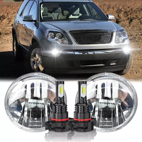 CHUSYYRAY Compatible with GMC Acadia Fog Light Assembly 2007 2008 2009 2010 2011 2012, LED Front Left & Right Bumper Clear Lens Fog Lights Fog Lamps, 6000K White Super Bright, Pack of 2 in Kuwait