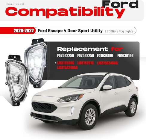 زوج HECASA مصباح ضباب LED مع مفتاح متوافق مع 2020-2022 Ford Escape 4 أبواب رياضية لاستبدال FO2592255 FO2593255 مصباح ضباب بنمط LED عدسة شفافة غطاء كروم LH&RH in Saudi Arabia
