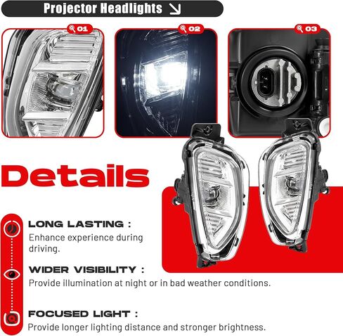 زوج HECASA مصباح ضباب LED مع مفتاح متوافق مع 2020-2022 Ford Escape 4 أبواب رياضية لاستبدال FO2592255 FO2593255 مصباح ضباب بنمط LED عدسة شفافة غطاء كروم LH&RH in Saudi Arabia