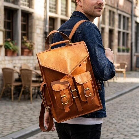 TWARA Convertible Leather Messenger Backpack for Men & Women | 11" x 15" Large Capacity Work & Travel Bag | Multi-Pocket Handmade Leather Laptop Bag in Saudi Arabia