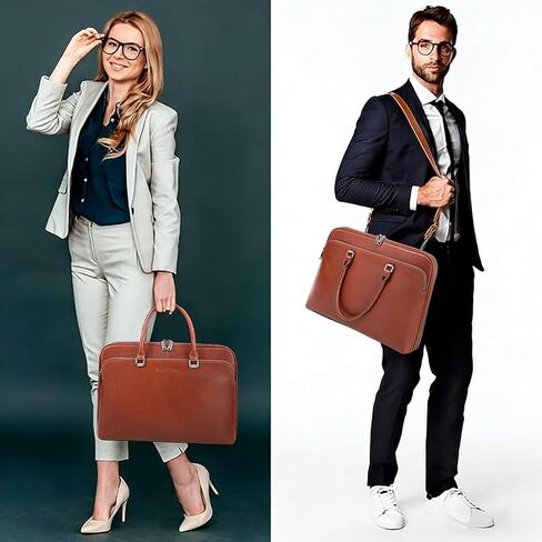 حقيبة كمبيوتر محمول من الجلد الطبيعي من Blofinche: حقيبة كتف ماسنجر مقاس 15 16 بوصة للرجال والنساء حقيبة يد مصممة باللون البني الزيتي in Kuwait