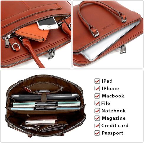 حقيبة كمبيوتر محمول من الجلد الطبيعي من Blofinche: حقيبة كتف ماسنجر مقاس 15 16 بوصة للرجال والنساء حقيبة يد مصممة باللون البني الزيتي in Kuwait