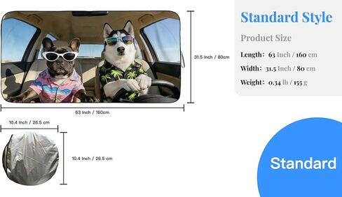 Funny Dog Car Sun Shade for Windshield - Cool Husky & French Bulldog in Hawaiian Shirts - 170T Silver Coated UV Reflector - Heat Shield for Cars, SUVs, Trucks (Standard(63"x31.5" / 160cm x 80cm)) in Saudi Arabia