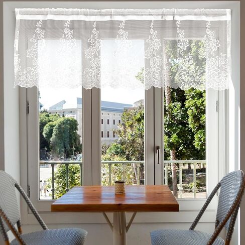 Lace Valances for Windows, Curtain Valance 52x16 in with 2.36 in Rod Pocket Short Sheer Lace Floral Valance for Kitchen Living Room Bedroom in Kuwait