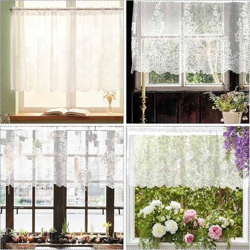 Lace Valances for Windows, Curtain Valance 52x16 in with 2.36 in Rod Pocket Short Sheer Lace Floral Valance for Kitchen Living Room Bedroom in Kuwait
