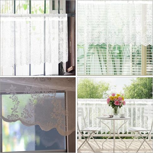 Lace Valances for Windows, Curtain Valance 52x16 in with 2.36 in Rod Pocket Short Sheer Lace Floral Valance for Kitchen Living Room Bedroom in Kuwait