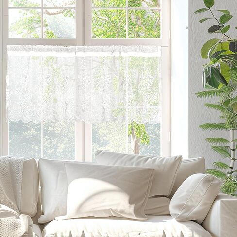 Lace Valances for Windows, Curtain Valance 52x16 in with 2.36 in Rod Pocket Short Sheer Lace Floral Valance for Kitchen Living Room Bedroom in Kuwait