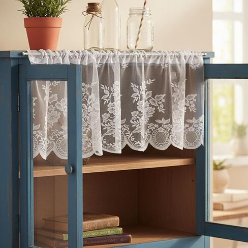Lace Valances for Windows, Curtain Valance 52x16 in with 2.36 in Rod Pocket Short Sheer Lace Floral Valance for Kitchen Living Room Bedroom in Kuwait