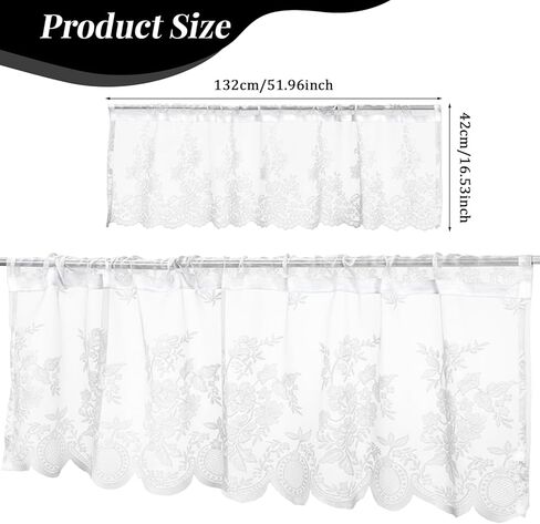 Lace Valances for Windows, Curtain Valance 52x16 in with 2.36 in Rod Pocket Short Sheer Lace Floral Valance for Kitchen Living Room Bedroom in Kuwait