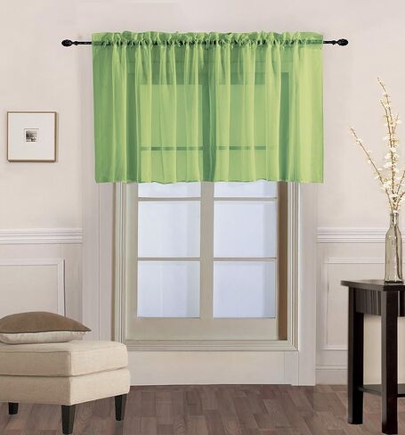 2pc Sheer Valance Top Window Curtain Rod Pocket See Through 18" Long Solid Colors Home Decor V16 (Hot Pink) in Saudi Arabia