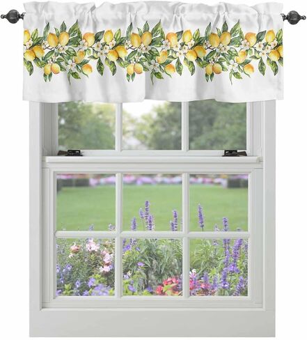 Valance for Windows Summer Lemon Floral Kitchen Curtains Valances Rod Pocket Watercolor Plant Farmhouse Window Treatment Short Topper Curtains 1 Panel, 54x18 inch in Saudi Arabia
