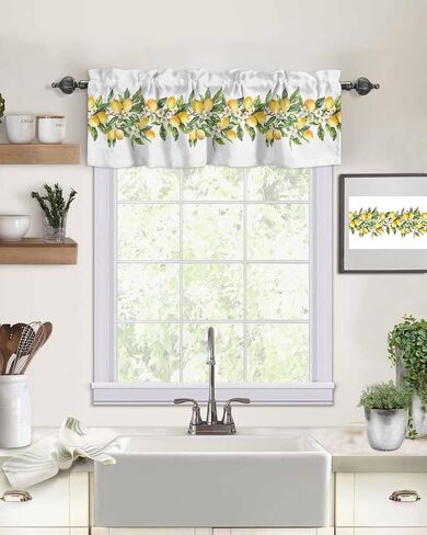 Valance for Windows Summer Lemon Floral Kitchen Curtains Valances Rod Pocket Watercolor Plant Farmhouse Window Treatment Short Topper Curtains 1 Panel, 54x18 inch in Saudi Arabia