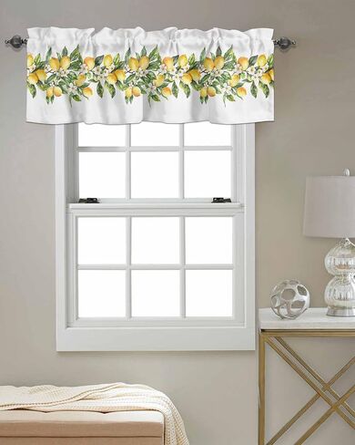 Valance for Windows Summer Lemon Floral Kitchen Curtains Valances Rod Pocket Watercolor Plant Farmhouse Window Treatment Short Topper Curtains 1 Panel, 54x18 inch in Saudi Arabia