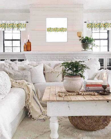 Valance for Windows Summer Lemon Floral Kitchen Curtains Valances Rod Pocket Watercolor Plant Farmhouse Window Treatment Short Topper Curtains 1 Panel, 54x18 inch in Saudi Arabia