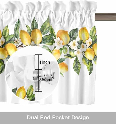 Valance for Windows Summer Lemon Floral Kitchen Curtains Valances Rod Pocket Watercolor Plant Farmhouse Window Treatment Short Topper Curtains 1 Panel, 54x18 inch in Saudi Arabia