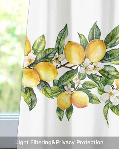 Valance for Windows Summer Lemon Floral Kitchen Curtains Valances Rod Pocket Watercolor Plant Farmhouse Window Treatment Short Topper Curtains 1 Panel, 54x18 inch in Saudi Arabia
