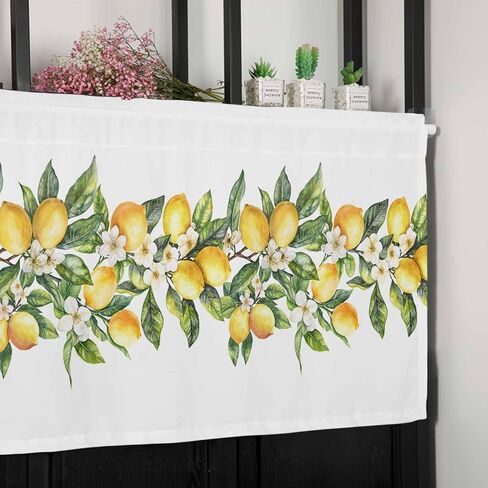 Valance for Windows Summer Lemon Floral Kitchen Curtains Valances Rod Pocket Watercolor Plant Farmhouse Window Treatment Short Topper Curtains 1 Panel, 54x18 inch in Saudi Arabia