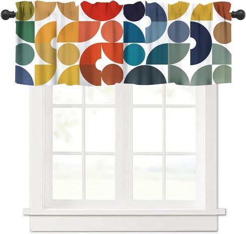Mid Century Rainbow Valance, Vintage Colorful Rainbow Modern Abstract Geometric Art Print Blackout Short Window Curtain for Kids Bedroom Livingroom Kitchen, 54x18inch in Saudi Arabia