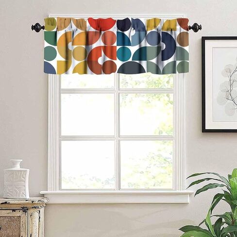 Mid Century Rainbow Valance, Vintage Colorful Rainbow Modern Abstract Geometric Art Print Blackout Short Window Curtain for Kids Bedroom Livingroom Kitchen, 54x18inch in Saudi Arabia