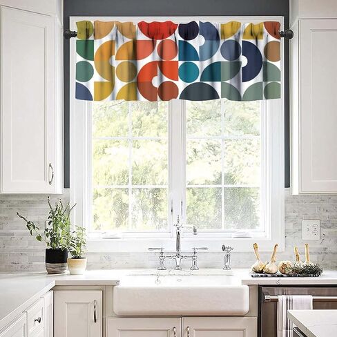 Mid Century Rainbow Valance, Vintage Colorful Rainbow Modern Abstract Geometric Art Print Blackout Short Window Curtain for Kids Bedroom Livingroom Kitchen, 54x18inch in Saudi Arabia