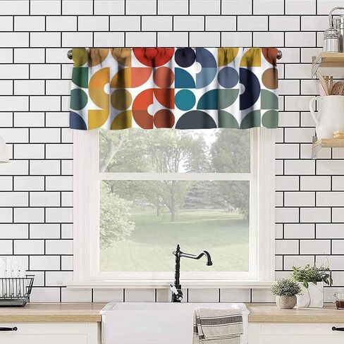 Mid Century Rainbow Valance, Vintage Colorful Rainbow Modern Abstract Geometric Art Print Blackout Short Window Curtain for Kids Bedroom Livingroom Kitchen, 54x18inch in Saudi Arabia