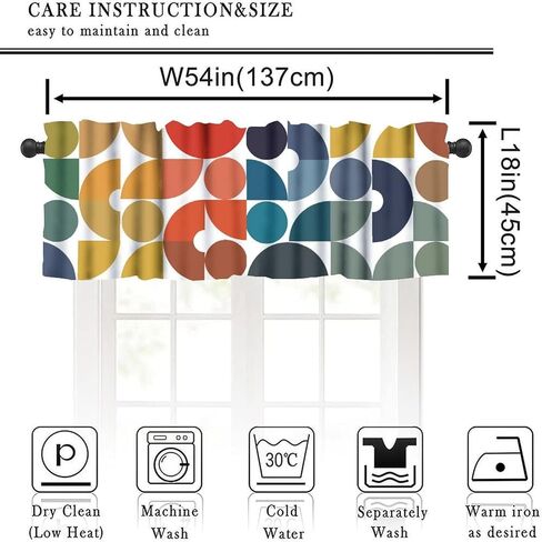 Mid Century Rainbow Valance, Vintage Colorful Rainbow Modern Abstract Geometric Art Print Blackout Short Window Curtain for Kids Bedroom Livingroom Kitchen, 54x18inch in Saudi Arabia