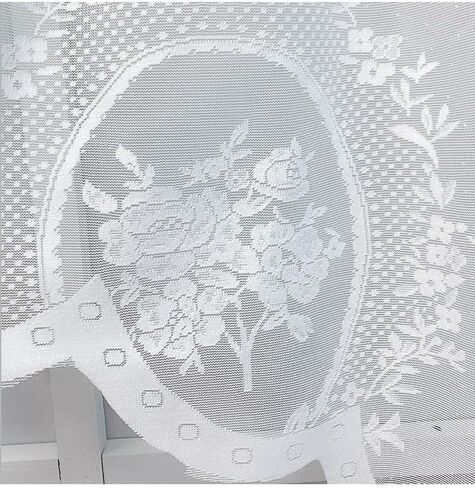 White Lace Swag Curtain Valances for Living Room Small Windows, Rose Floral Embroidered Sheer Vintage Window Valance Farmhouse Country Decor Window Treatments for Kitchen, Bedroom, Bathroom, Cafe in Saudi Arabia