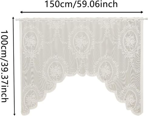 White Lace Swag Curtain Valances for Living Room Small Windows, Rose Floral Embroidered Sheer Vintage Window Valance Farmhouse Country Decor Window Treatments for Kitchen, Bedroom, Bathroom, Cafe in Saudi Arabia