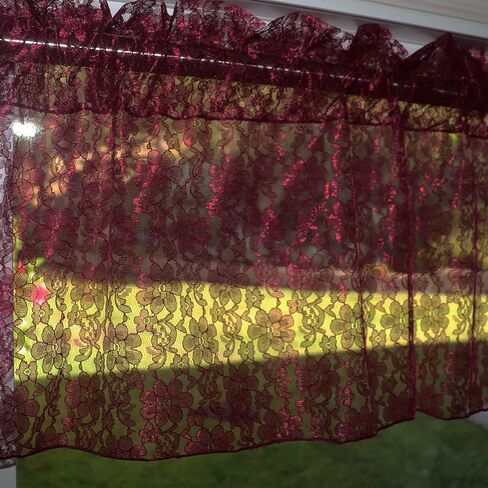 Zen Creative Designs Floral Lace Sheer Valance Window Treatment Small Curtain Home Decor Kids Bedroom Nursery Kitchen Window (58" Wide x 14" Long, Burgundy) in Kuwait