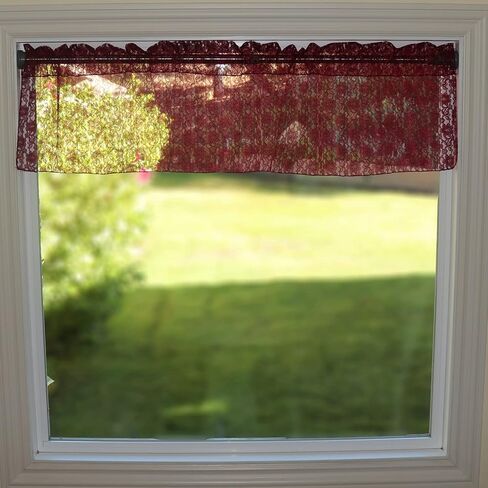 Zen Creative Designs Floral Lace Sheer Valance Window Treatment Small Curtain Home Decor Kids Bedroom Nursery Kitchen Window (58" Wide x 14" Long, Burgundy) in Kuwait