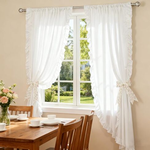 Ruffle Valances for Windows White Solid Curtains 2 Panels Farmhouse Drapes Rod Pocket Decorative Window Treatment Set for Kitchen Doorway 59x108 Inch in Kuwait