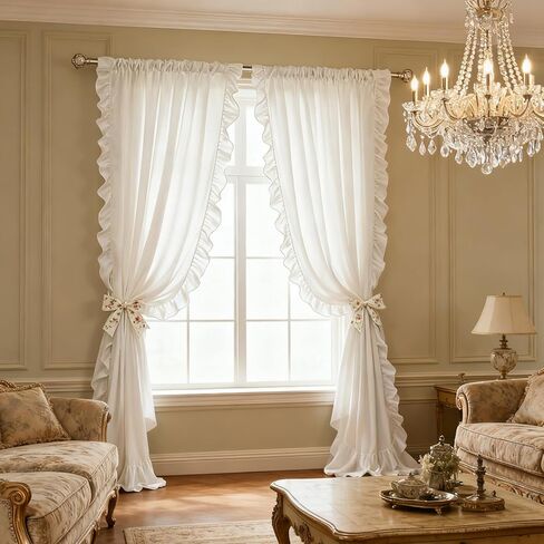 Ruffle Valances for Windows White Solid Curtains 2 Panels Farmhouse Drapes Rod Pocket Decorative Window Treatment Set for Kitchen Doorway 59x108 Inch in Kuwait