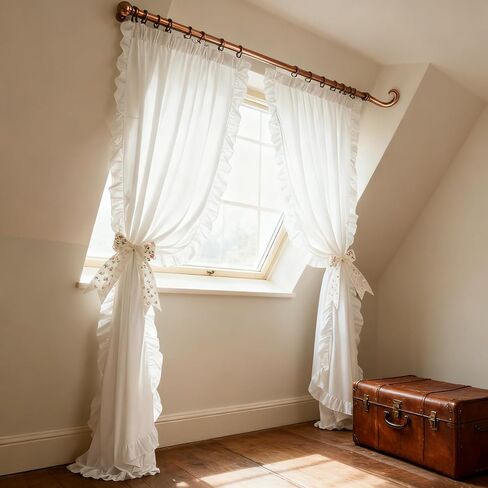 Ruffle Valances for Windows White Solid Curtains 2 Panels Farmhouse Drapes Rod Pocket Decorative Window Treatment Set for Kitchen Doorway 59x108 Inch in Kuwait