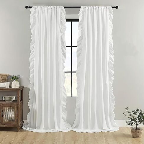Ruffle Valances for Windows White Solid Curtains 2 Panels Farmhouse Drapes Rod Pocket Decorative Window Treatment Set for Kitchen Doorway 59x108 Inch in Kuwait