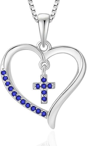 14K White Gold/Yellow Gold/Rose Gold Plated Necklace Sterling Silver Heart Cross Pendant Birthstone Religious Jewelry for Women in Kuwait