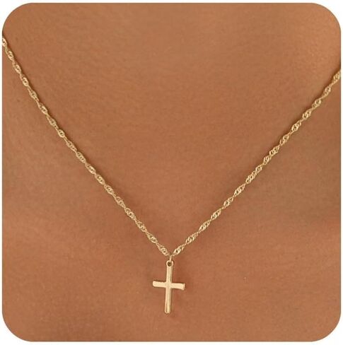 Easter Basket Stuffers Cross Necklace for Women Trendy，Dainty 14K Gold Silver Plated Minimalist Cross Choker Pendant necklaces Non Tarnish, Cute Simple Faith Jewelry Gifts for Easter, Baptism, Christian, or First Communion in Saudi Arabia