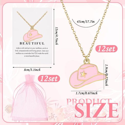 Tondiamo 12 Set Cowgirl Party Favors Cowgirl Hat Necklace Western Necklace for Women Galentine Jewelry Gift Bulk with Card and Bags in Saudi Arabia